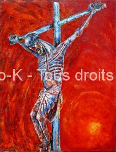 Christ sur fond rouge. D’après le Christ de Perpignan. 50F - 1981