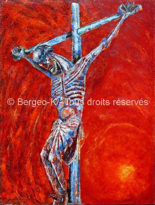 Christ sur fond rouge. D’après le Christ de Perpignan. 50F - 1981