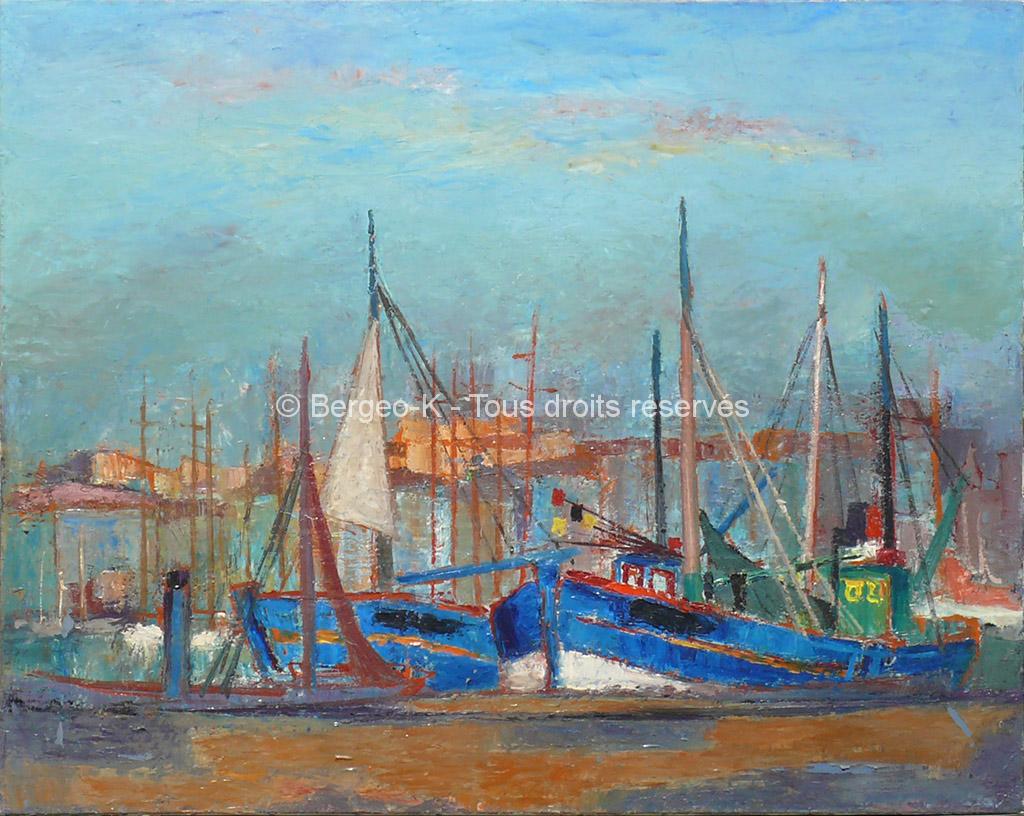 Vieux port aux bateaux bleus. Marseille . 30F - 1956